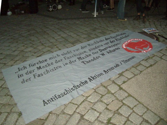 Adorno fürchtet die Demokraten - Transpi der Antifa Arnstadt/Ilmenau