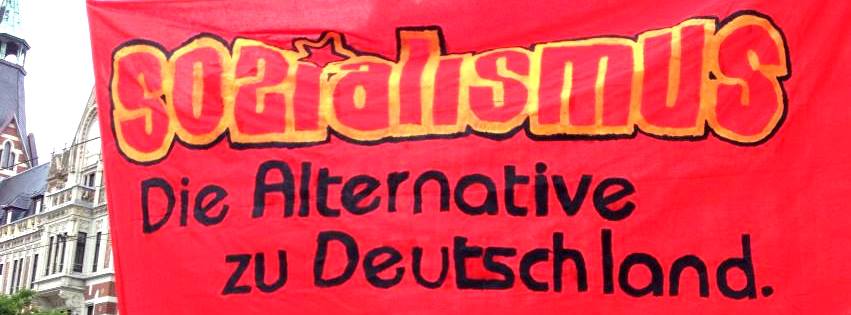 Falken-Transpi bei der Gegenkundgebung vom 28. Juni 2013 unter dem Motto â��Sozialismus â�� Die Alternative ZU Deutschlandâ��